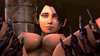 Kiimainen Tomb Raider on kiinni ja pakotettu (Japanin porno anime)